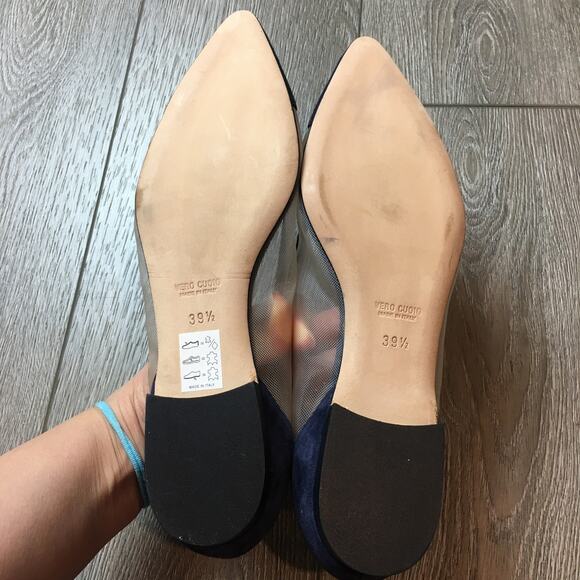 Pancaldi for Diane B. Navy Suede & Mesh Pointed Toe Flats Size 39 1/2 - Picture 9 of 10